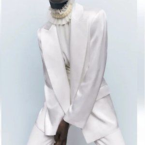 ZARA WHITE SATIN EFFECT OPEN FRONT LAPEL COLLAR BLAZER $149